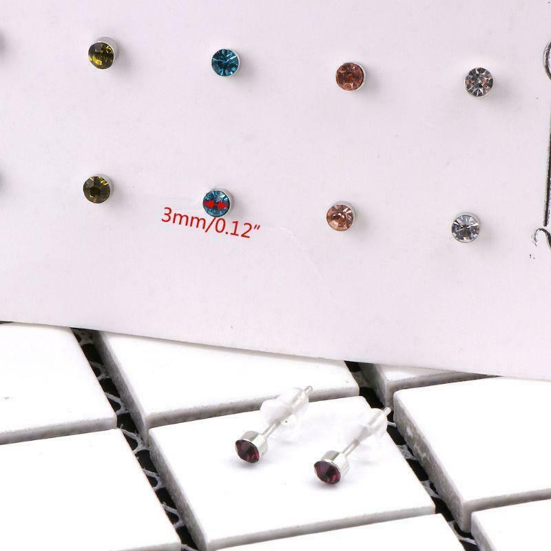 12 Pairs Rainbow Cubic Zircon Stud Earrings Set  Birthstone Crystal Kids Jewelry