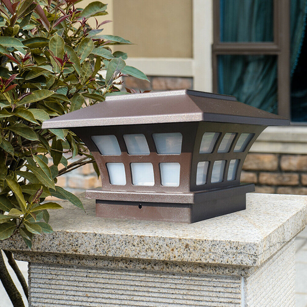 LED Solar Pillar Lamp Waterproof Courtyard Porch Lawn Garden Column Light @
