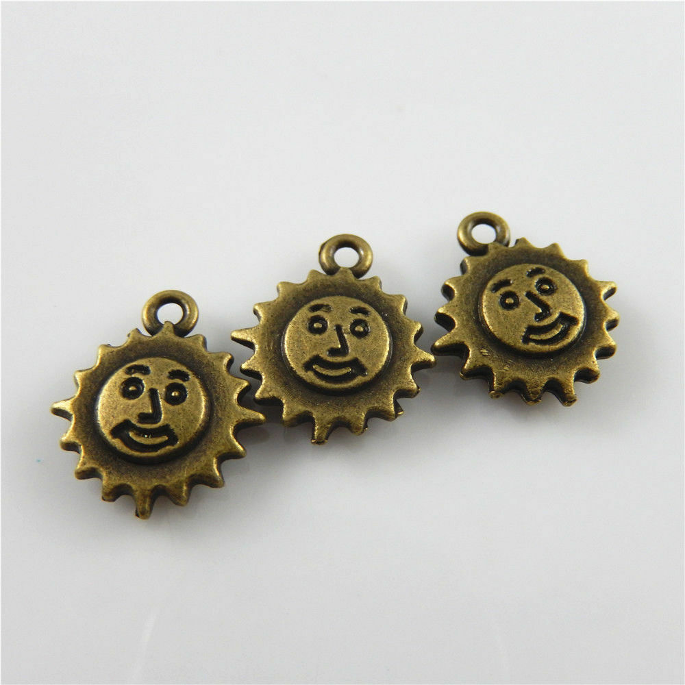 60pcs Retro Bronze Cute Smile Face Sun Charm Alloy For Jewelry Making 13*12*3mm