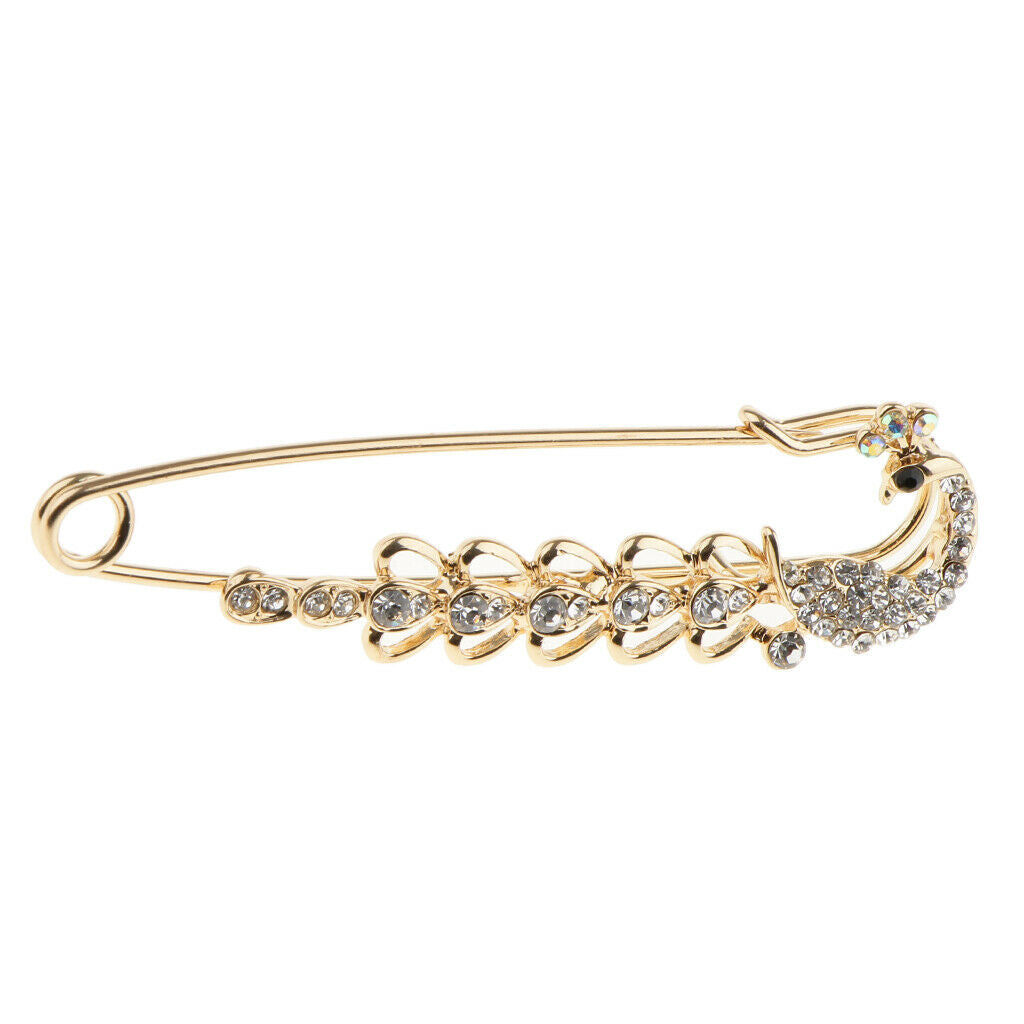 Chic Peacock Safty Pin Crystal Brooch Pin Suits Lapel Pin Clothes Jewelry