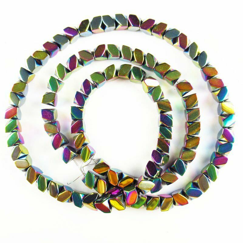 4x4x4mm Faceted Rainbow Hematite Cube Pendant Loose Bead 15.5 " 22g A-428TS