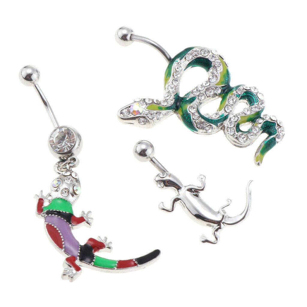 3 Pcs Fashion Enamel Navel Belly Button Rings Dangle Piercing Jewelry Stainless