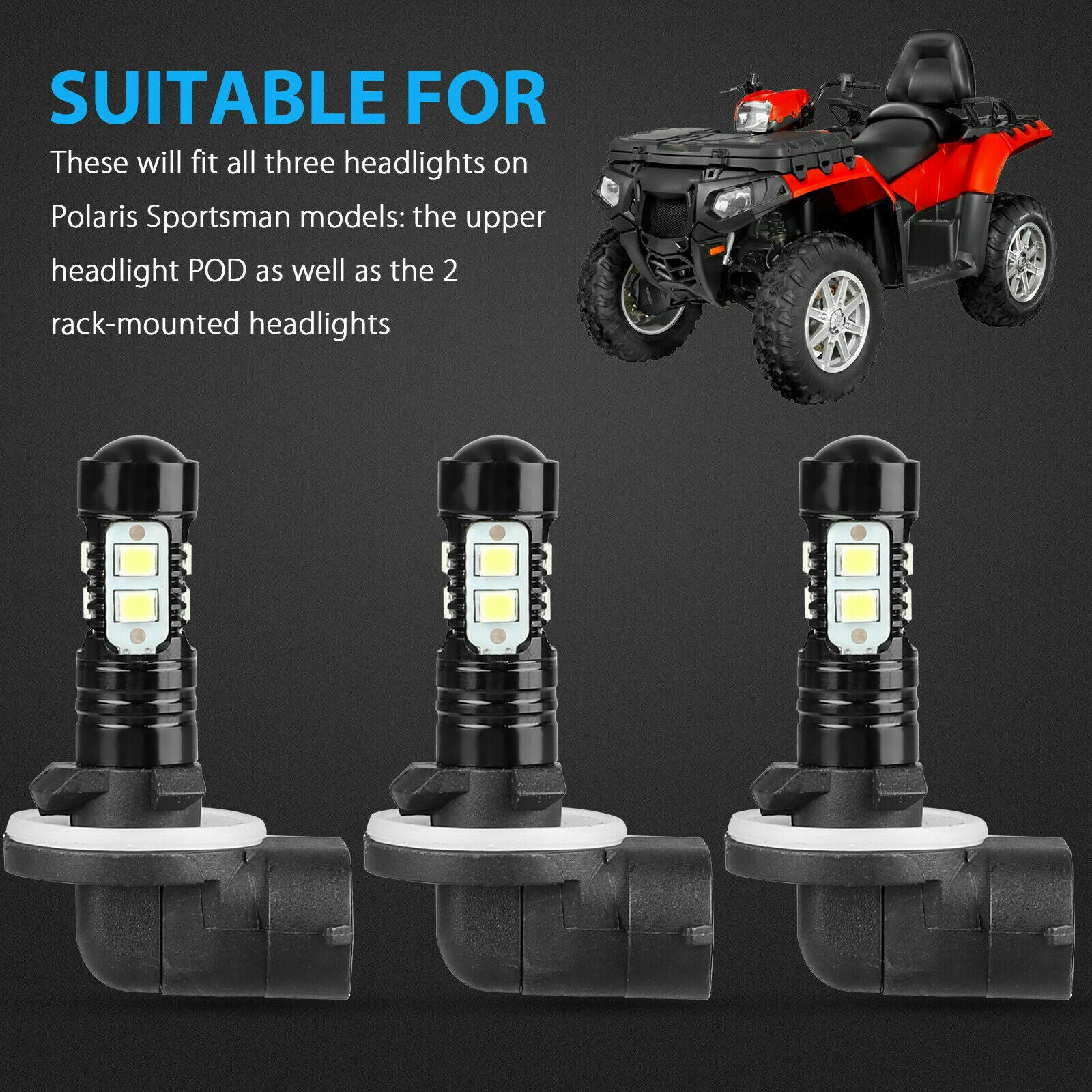 3PCS 881 LED Headlight Kit Fog Light Lamp Bulbs 10SMD White 6000K High Power