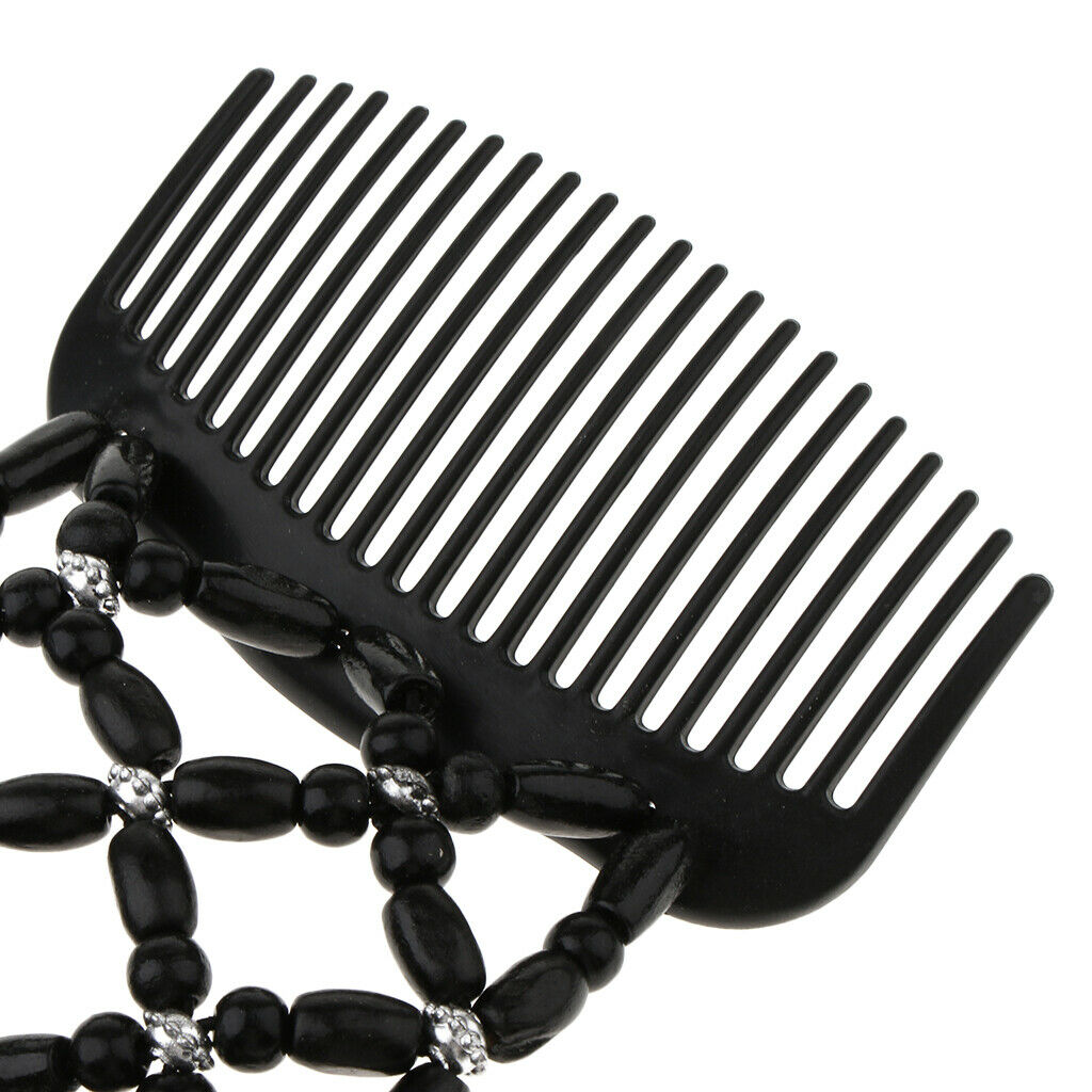 2x Magic Wooden Beads Stretch Double Slide Comb Bun Maker Hair Stying Tool