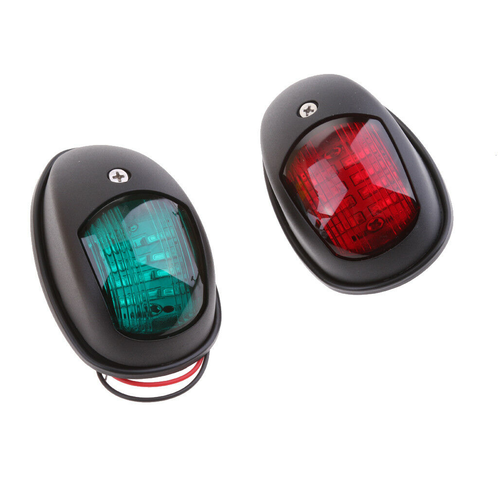 2 Piece Boat Red Green LED Navigation Lights Maritime Port Starboard Black