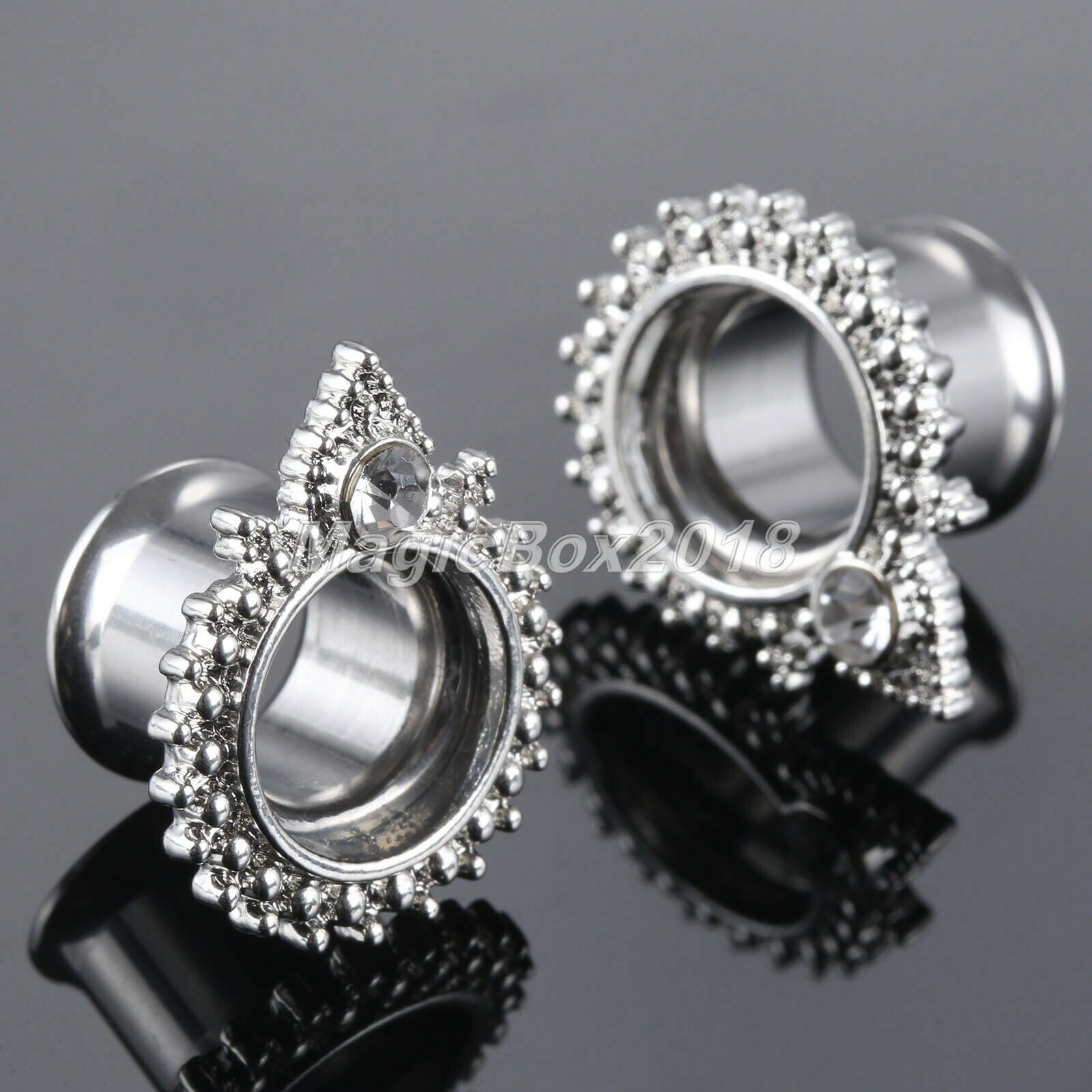 Water Drop Zircon Diamond Ear Tunnels Piercing Jewelry Wedding Hollow Gauge 8mm
