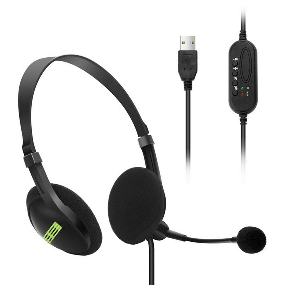 Mic USB Wired Headphones Office Headset Earphone For PC Laptop Phone Call