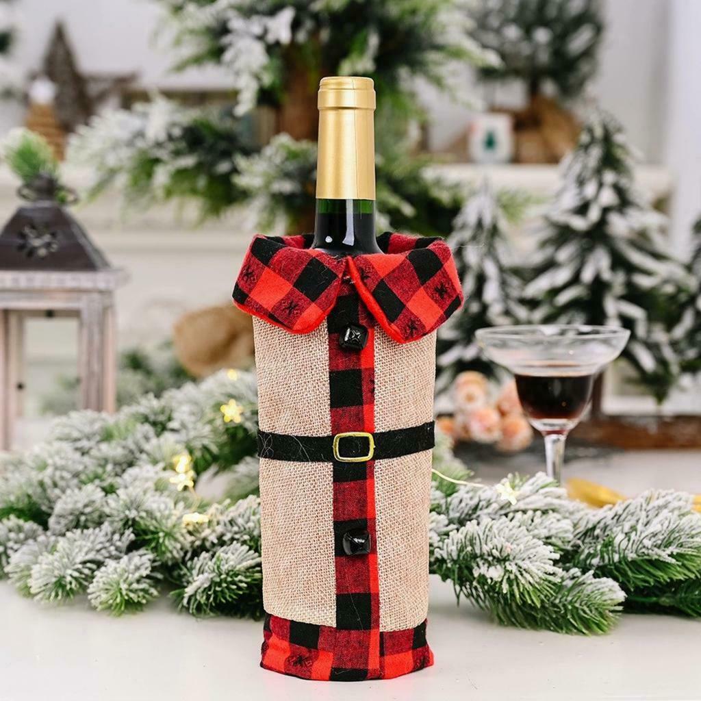 Christmas SANTA SUIT WINE BOTTLE COVER Holiday Decorations Gift Bag Wrap