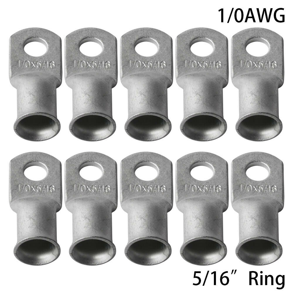 (10) 1/0AWG-5/16 Ring Terminal Tinned Copper Lug Battery Wire Ends Un-insulated