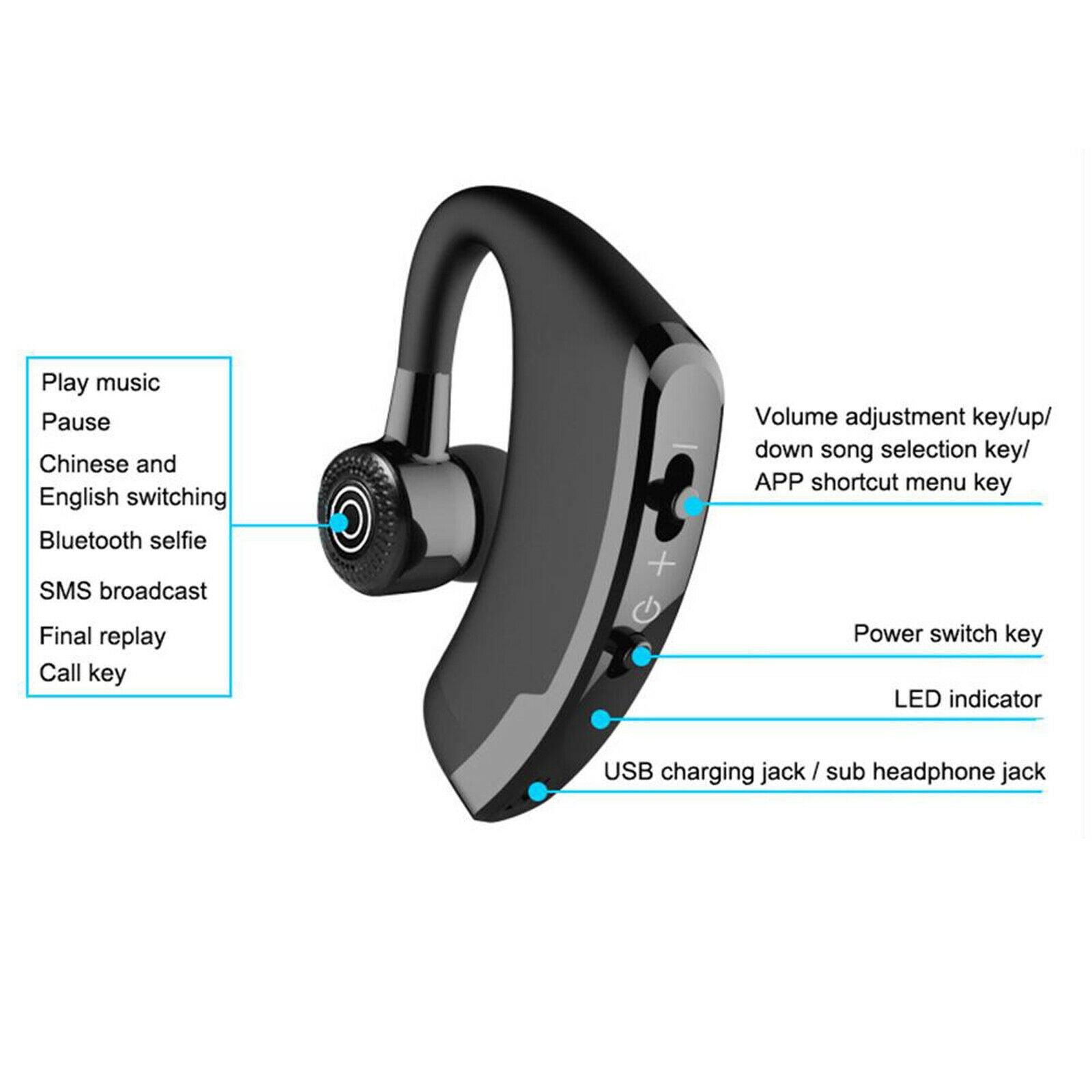 V9 Bluetooth Headset CVC6.0 for Cell Phone Driving Business Office Laptop PC