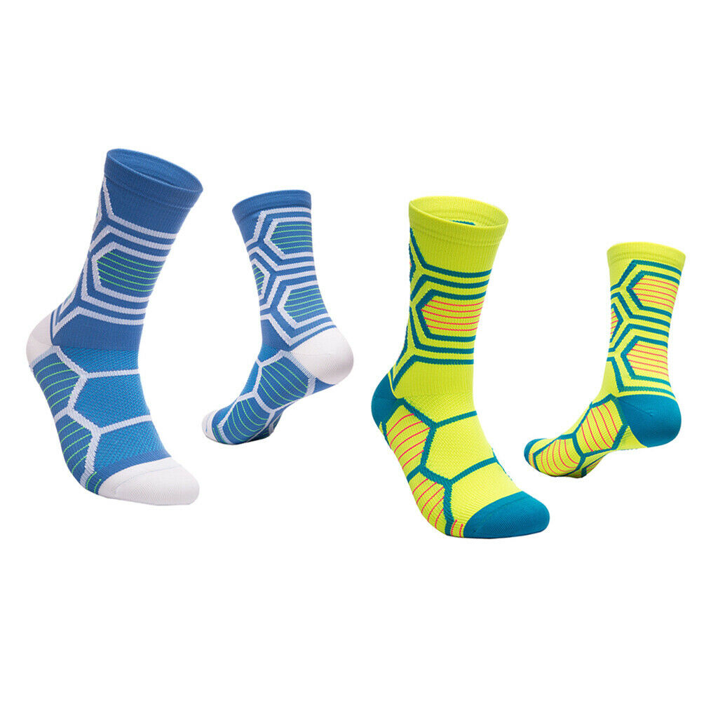Premium Mid-Calf Socks Compression Socks Blue+Yellow for Running Cycling