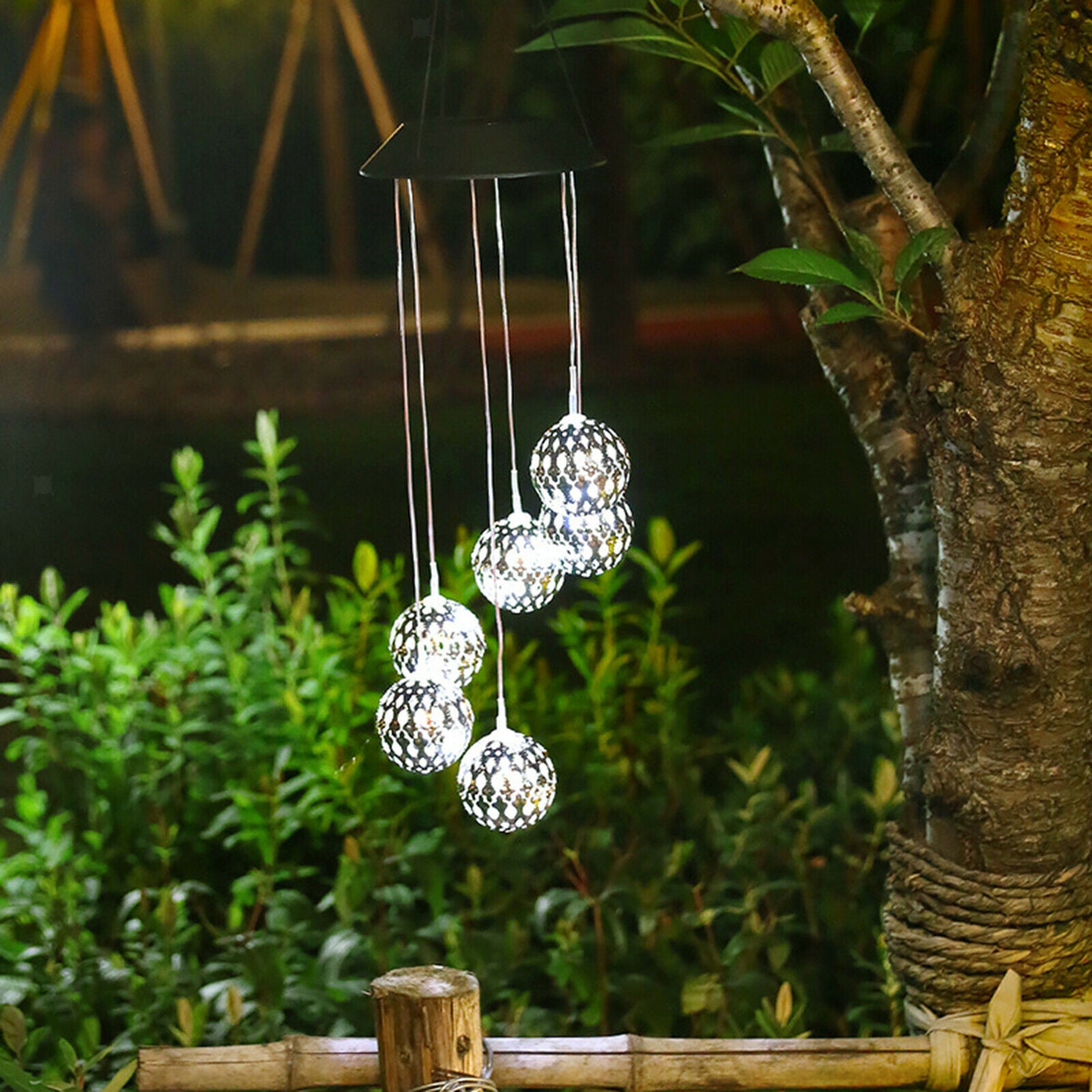 Crystal Ball Wind Chimes Changing Colors Christmas Hanging for Garden Home White