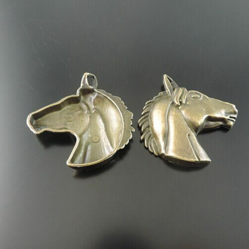4pcs Antiqued Bronze Alloy Charm Horse Head Solid Metal Pendant Dangle 51*51*8mm