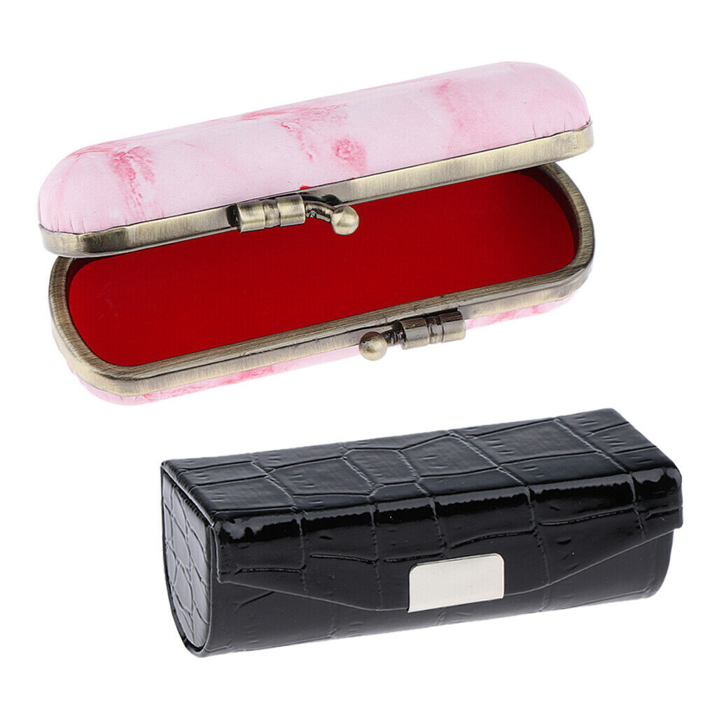Portable Lipstick Case with Mirror Jewelry Stamps Box Retro Stone Alligator