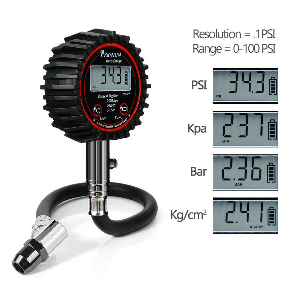 100 PSI Digital Tire Air Pressure Guage Rubber Air Hose for Car Bike Auto