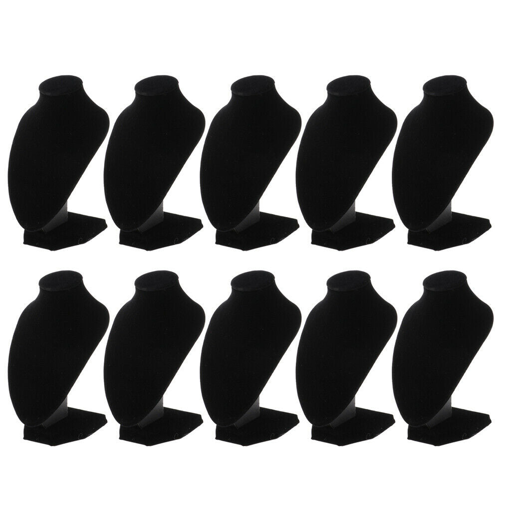 10 Pieces Black Velvet Jewelry Chain Bust Display Stands Rack Organizer