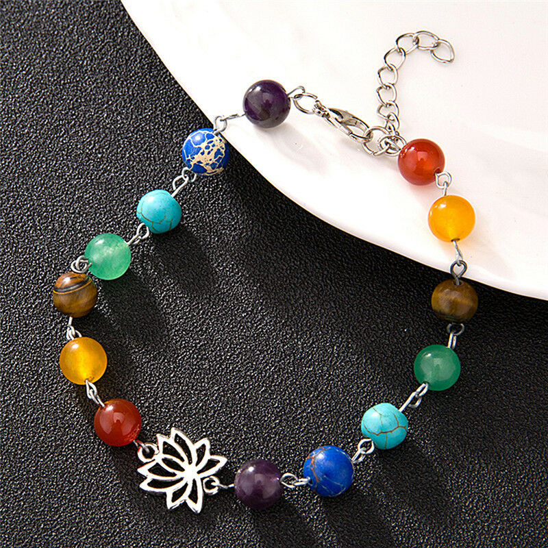 Women Bohemia Colorful Beads Bracelet Energy Yoga Lotus Pendant Anklet Cha.l8