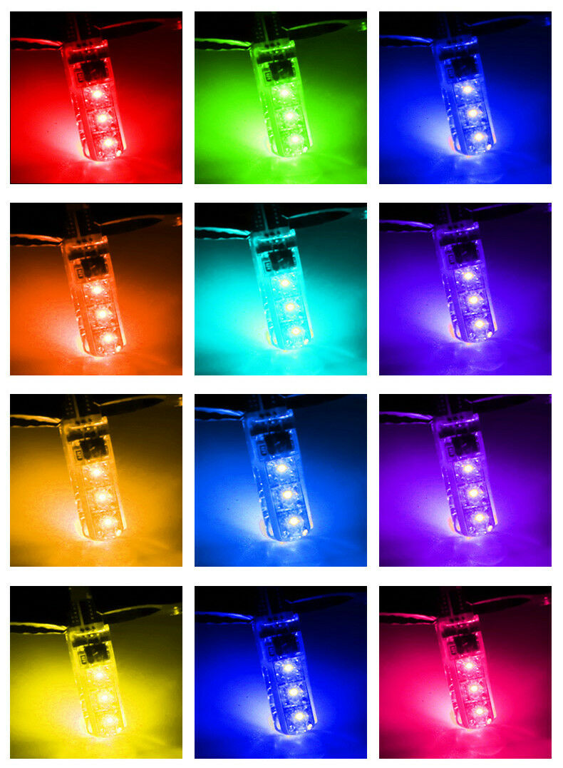 2x T10 5050 Remote Control Car Led Bulb 6 Smd Colorful W5w 501 Side Light Bulbs