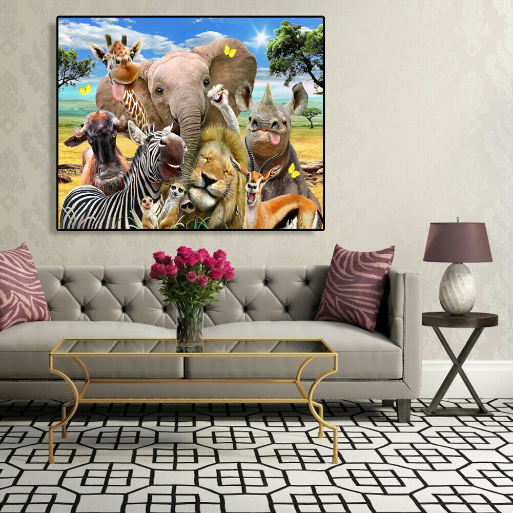 Painting By Numbers Kit DIY Happy Animals Canvas Oil Art Picture Home Decor @