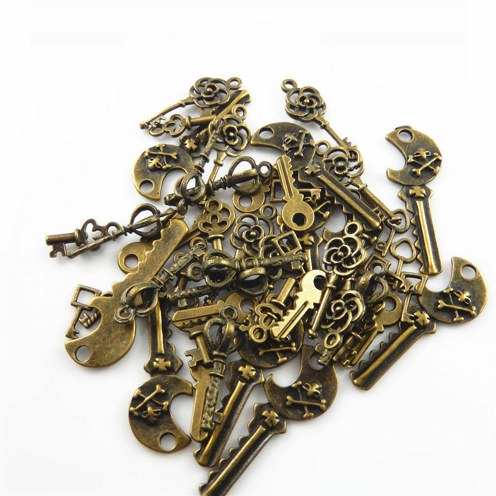 58pcs Assorted Antiqued Bronze Key Shape Zinc Alloy Charms Necklace Pendants