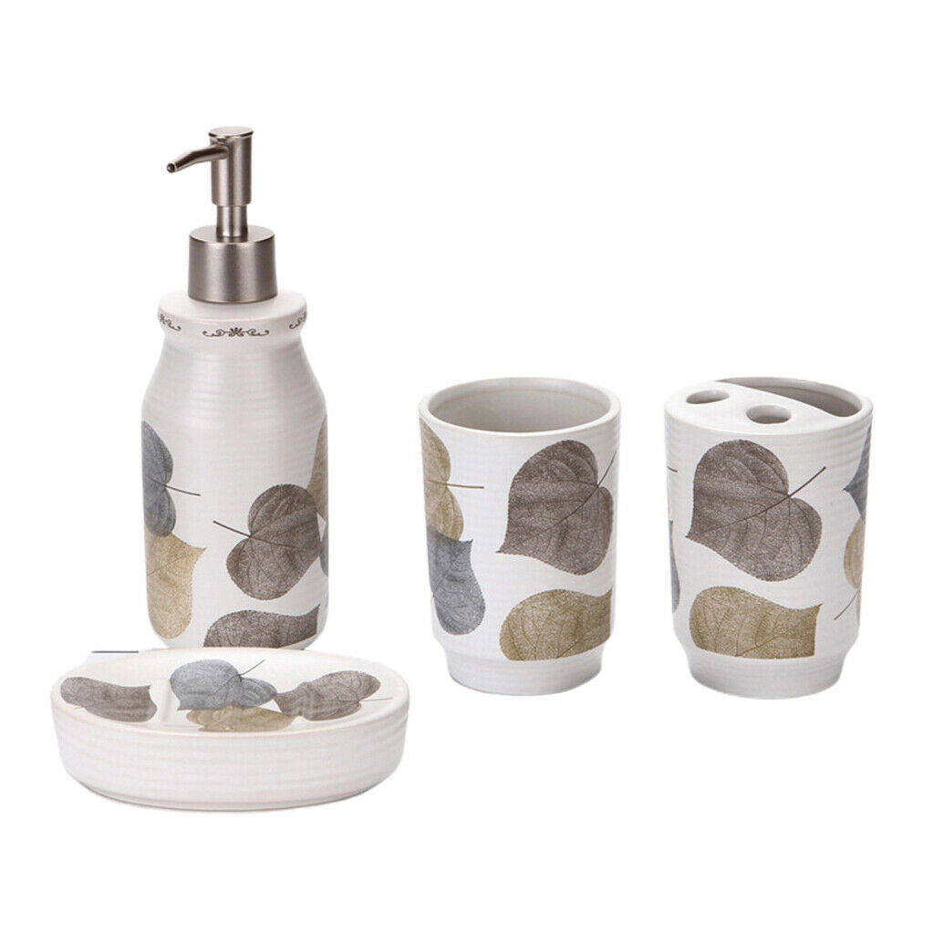 4 Pcs Autumn Leaves Bathroom Toothbrush Holder Tumbler Soap Dish White