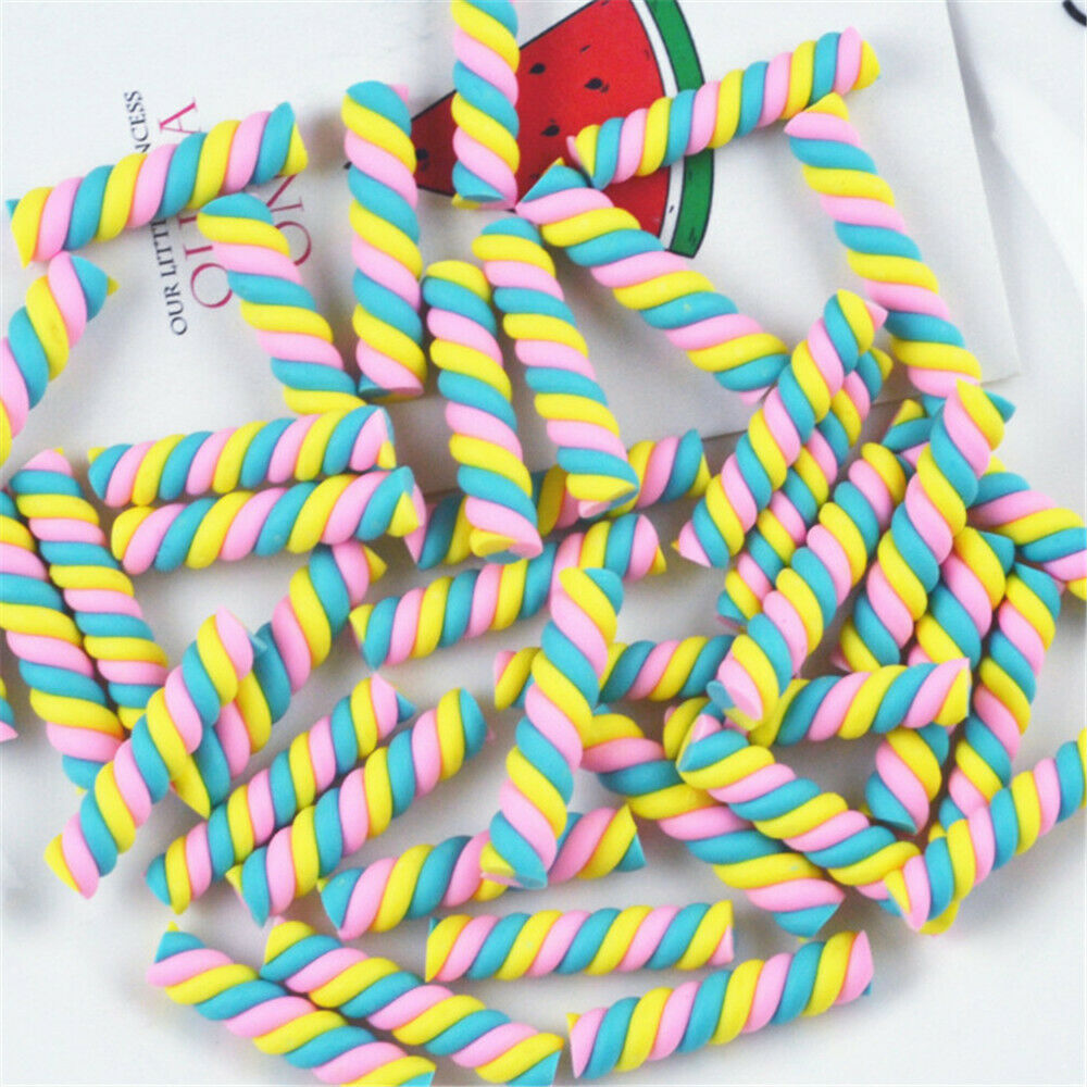 Lot of (x20) Polymer Clay Cabochons Twisted Marshmallow Candy Craft Decors Mixed