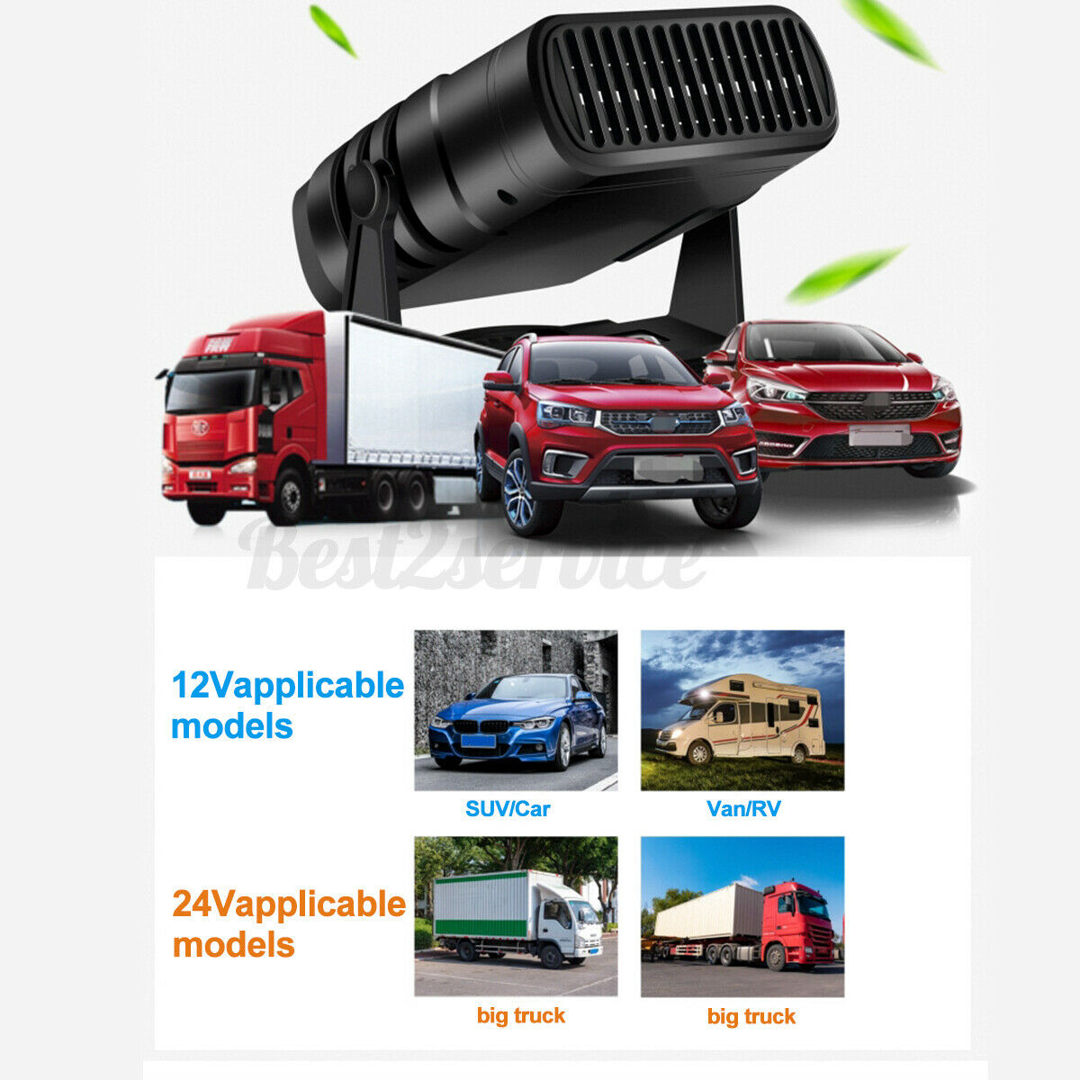 12V 24V 500W 360Â° Portable Car Truck Air Heater Cooling Fan Windscreen  â—