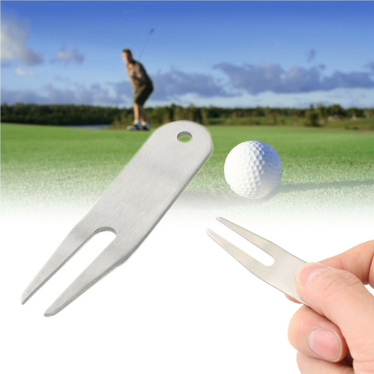 Golf Ball Marker Divot Switchblade Tool Pitch Repair Stainless Steel Golfer Kit