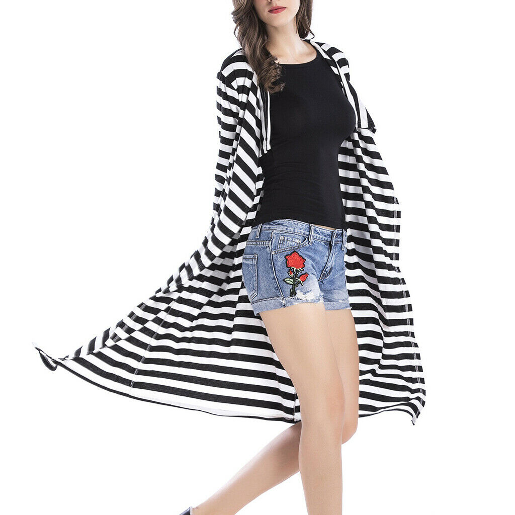 Women Cardigan Sweater Long Sleeve Knit Cardigan Outwear Jacket Coat Stripe