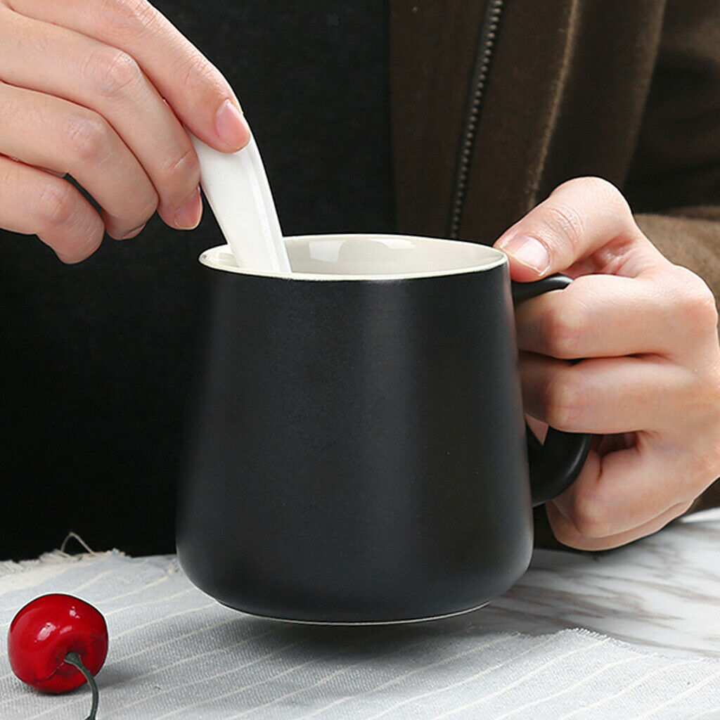 Ceramic Water Coffee Cup with Spoon Gifts for Lovers Water Coffee Cup Black