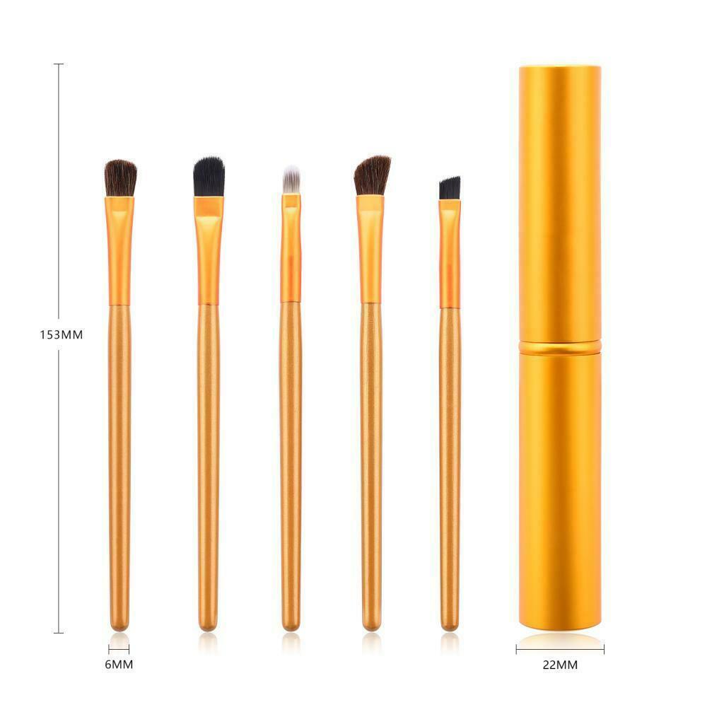 Set of 5 Eye Makeup Brushes Eyeshadow Eyebrow Brush with Storage Case Golden