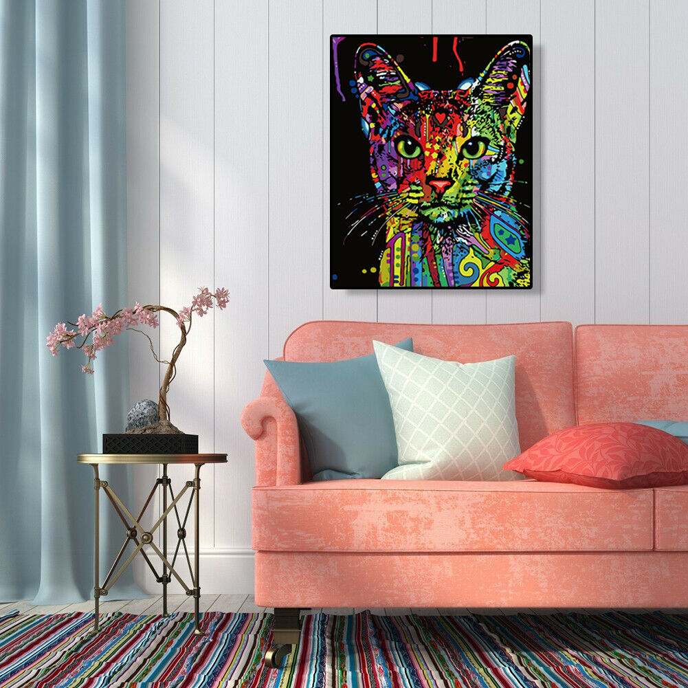 Colorful Cat DIY Oil Painting By Number Acrylic Paint On Canvas Home Decor @