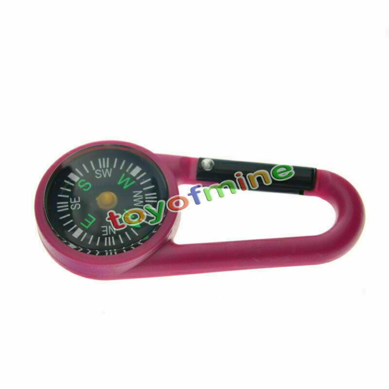 Pink 2 in 1 Mini Outdoor Camping Keychain Hook Compass Carabiner Navigation