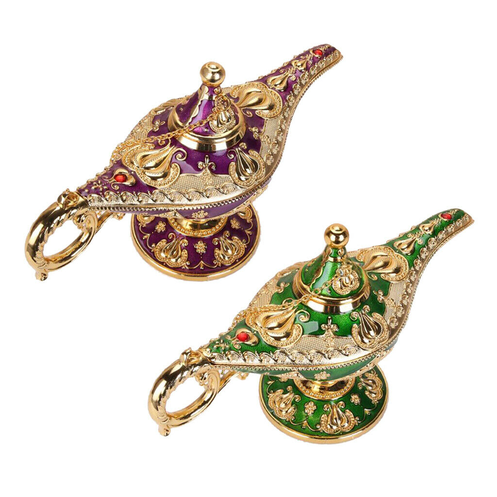 2pcs Classic Shiny Aladdin Lamp Metal Genie Lamp Ornament for Home Decor