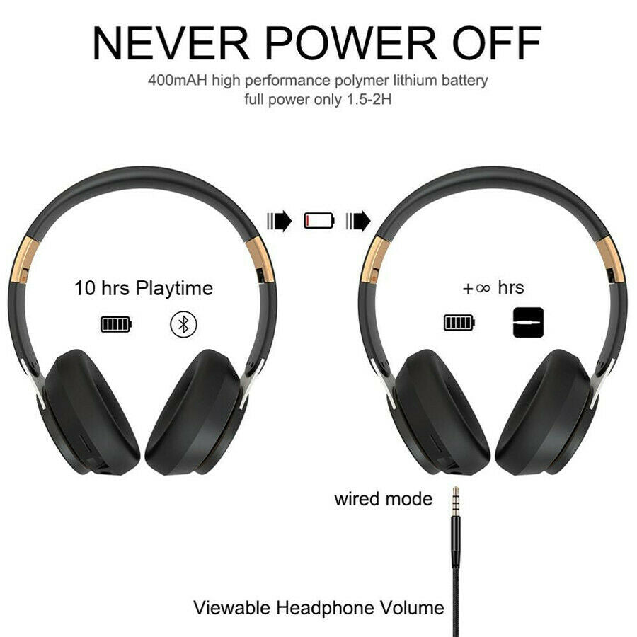 Wireless Bluetooth 5.0 Headset Foldable Stereo Headphones For Phone PC TV Laptop