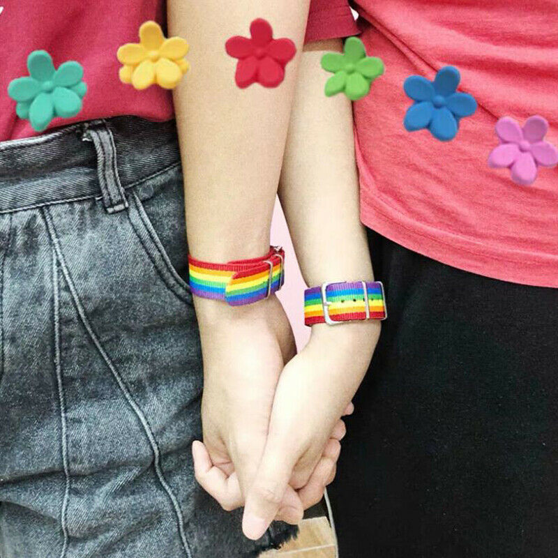 Hip Hop Rainbow Nylon Canvas Couple Bracelet Watch Band Strap Bangle Jewe.l8