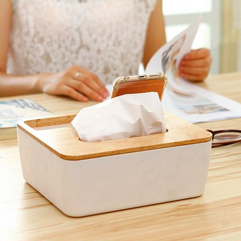 Tissue Box Dispenser Paper Storage Holder Napkin Case Organizer  Wooden Cover
