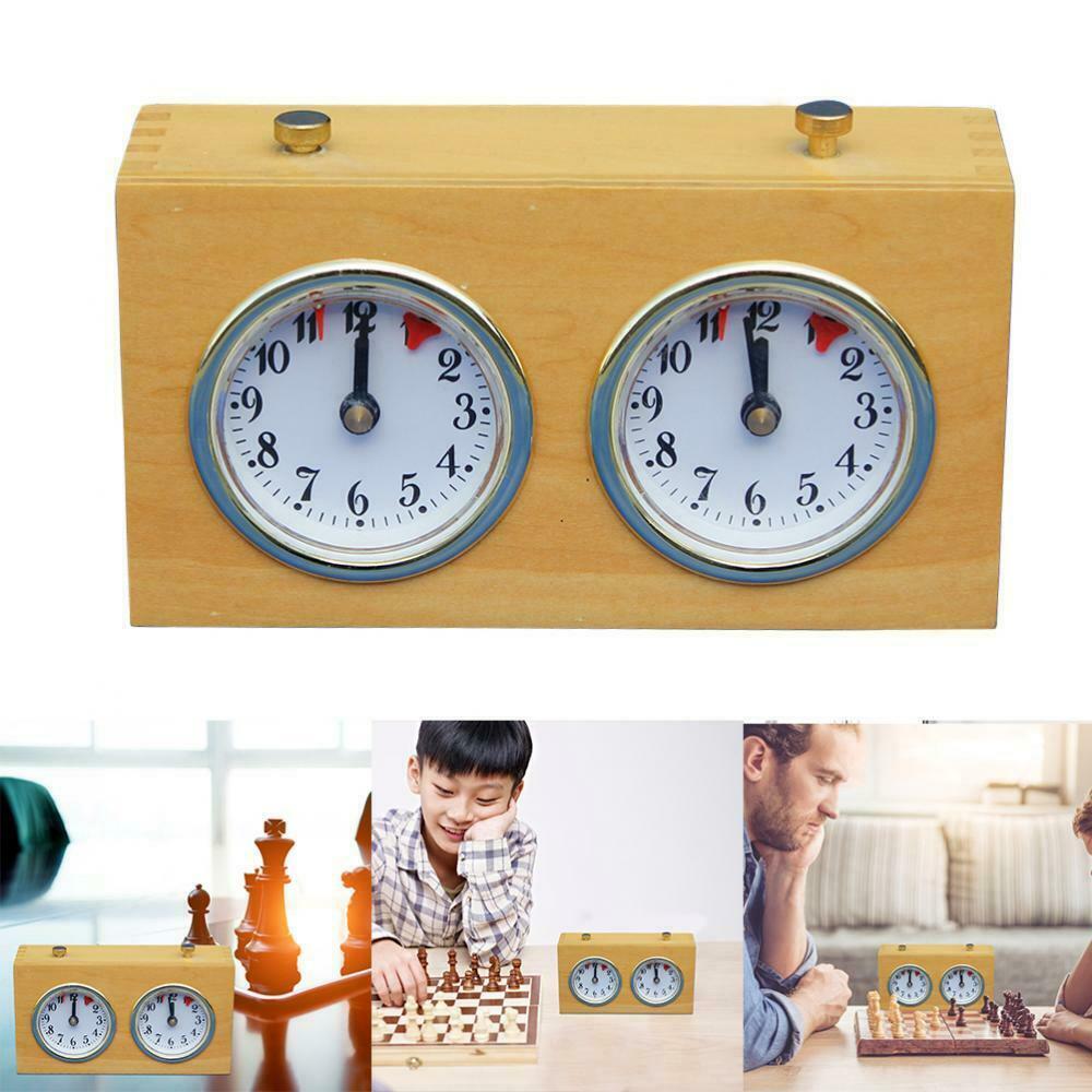 Wooden Analog Chess Clock Timer Gift Wind-Up Count Up Down Game Board Clock
