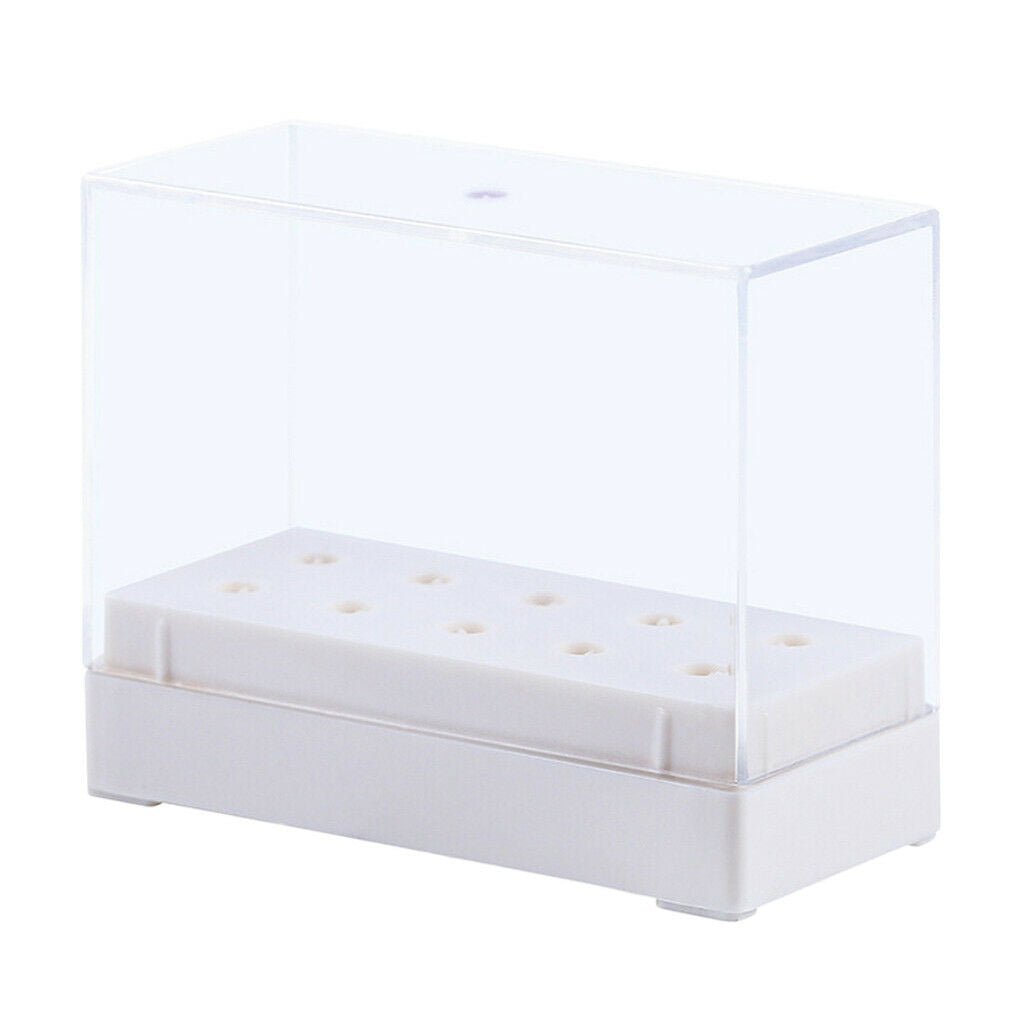 10 Holes Nail Drill Bits Holder Stand Organizer Case Display Box White