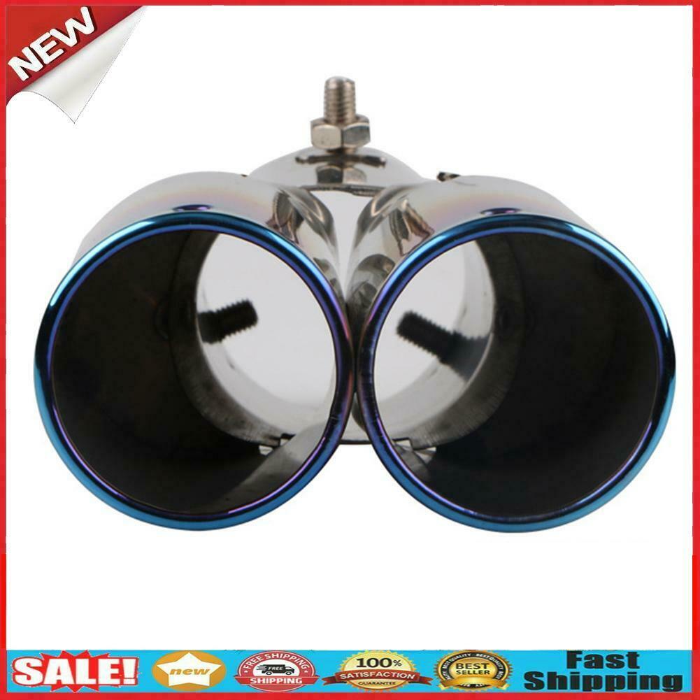 Dual Outlet Burnt Blue Car Exhaust Tip Stainless Steel Muffler Silencer @