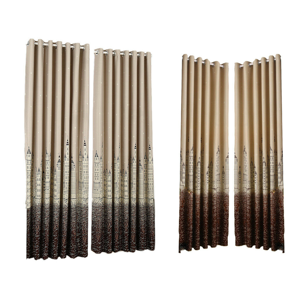 2x Castle Window Panel Curtain Set Sheer Curtain+Blackout Curtain Set Coffee