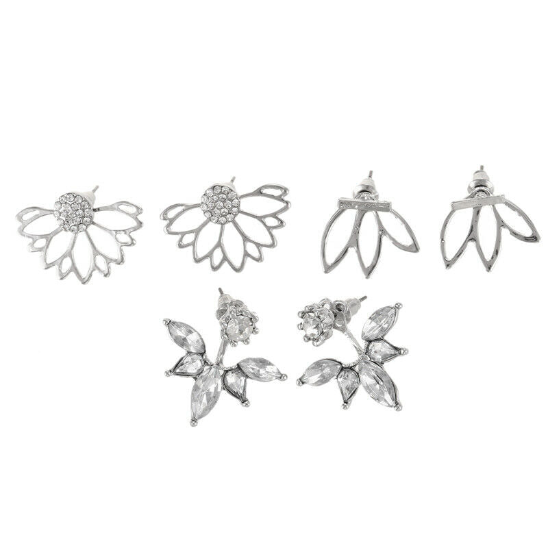 3 Pairs Lotus Flower Ears Jackets For Women Girls Simple Chic Ear Stud Ears L1M4