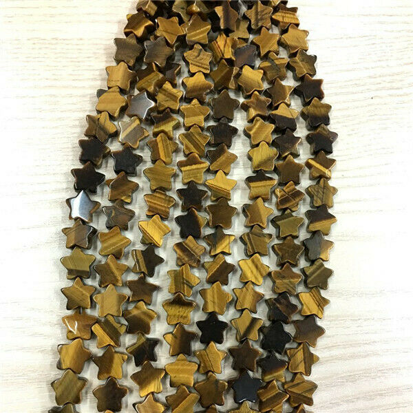 1 Strand/20Pcs 13x5mm Natural Tiger Eye Gem Pentagram Star Loose Beads DIY HH653