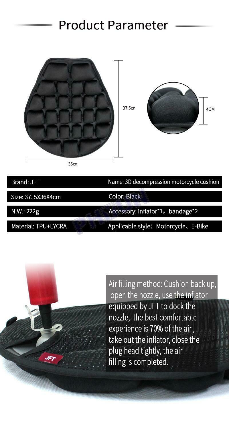 Universal Motorcycle Scooter Seat Inflatable Cushion Pressure Release + Air Pump