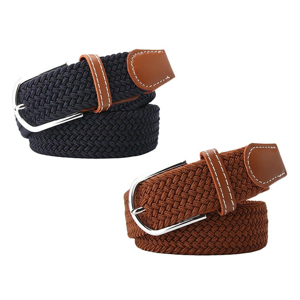 2Pcs Men Knitted Canvas Belt Web Belt Work Pin Buckle Jeans Waistbelt Strap