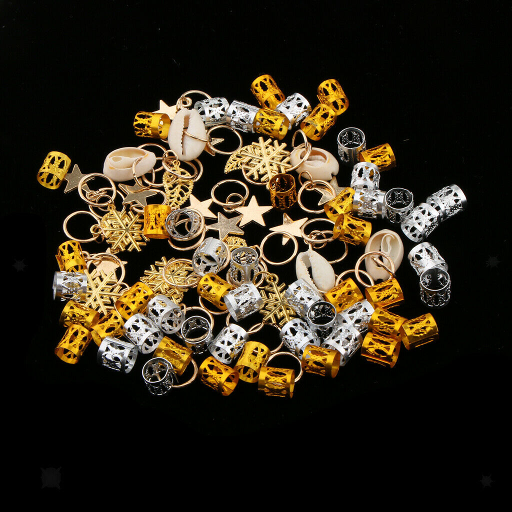 84x Mixed Shell Star Dreadlock Beads Hair Braid Rings Braiding Accessories