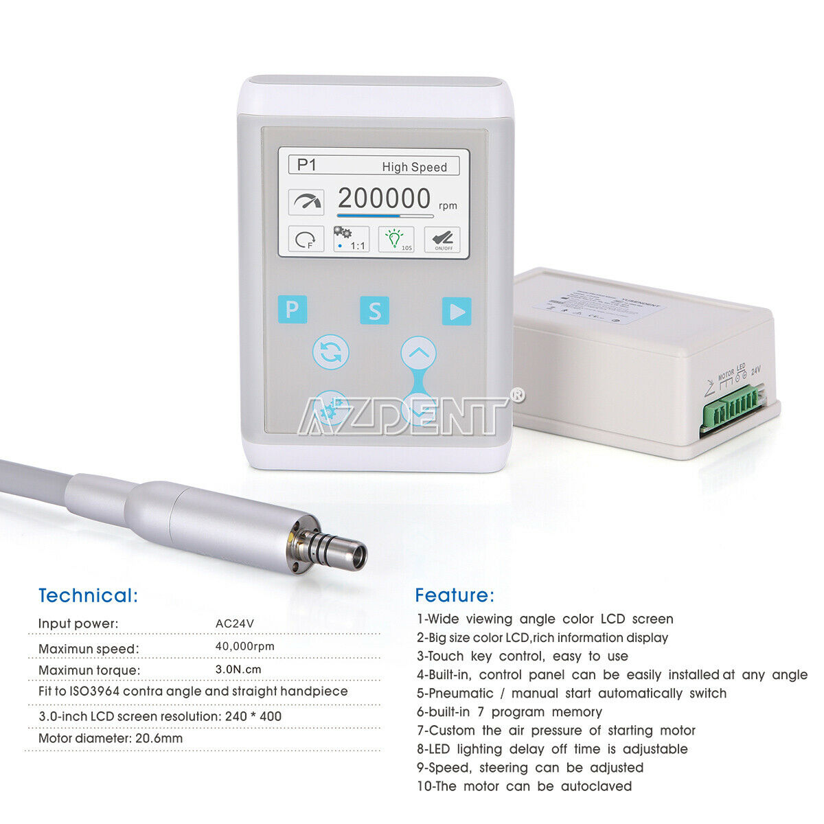 Dental Built in Brushless LED Micro Electric Motor +1:5 Fiber Optic Contra Angle