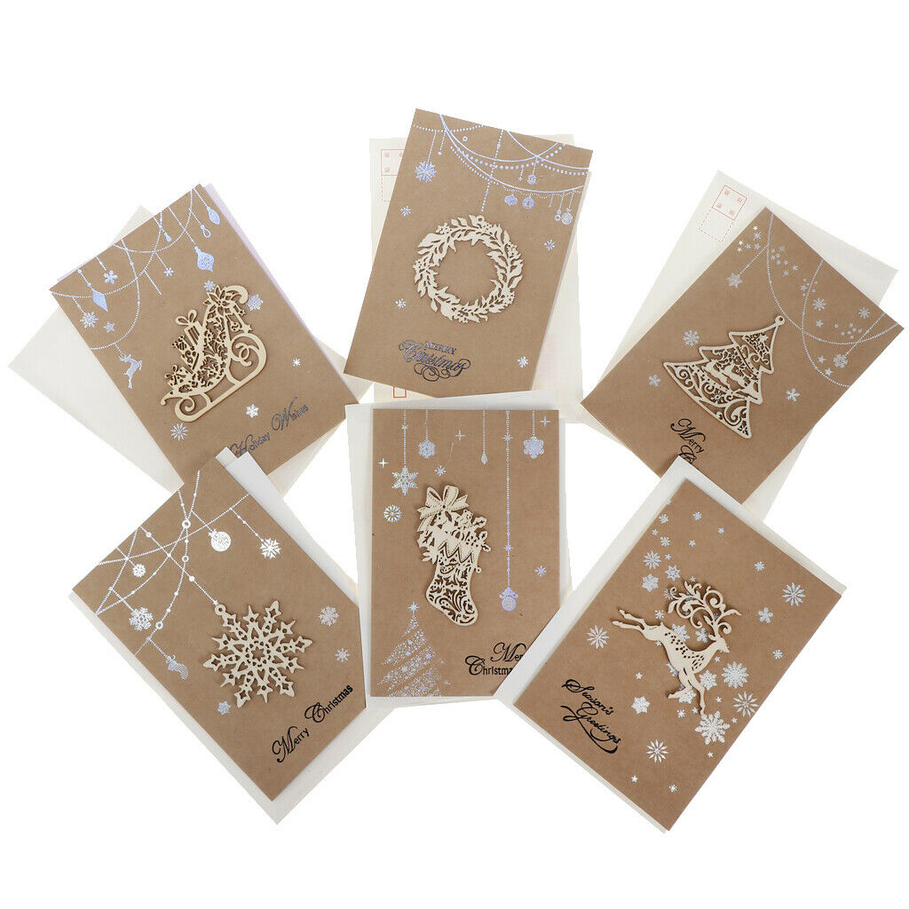 6 Pieces Brown Xmas Tree Wreath Craft Merry Christmas Greeting Cards with