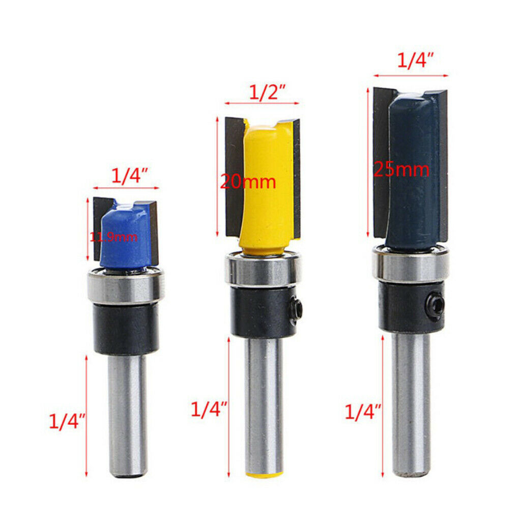 3PCS 1/4 INCH SHANK FLUSH TRIM TRIMMER WORKTOP LAMINATE CUTTER ROUTER BIT