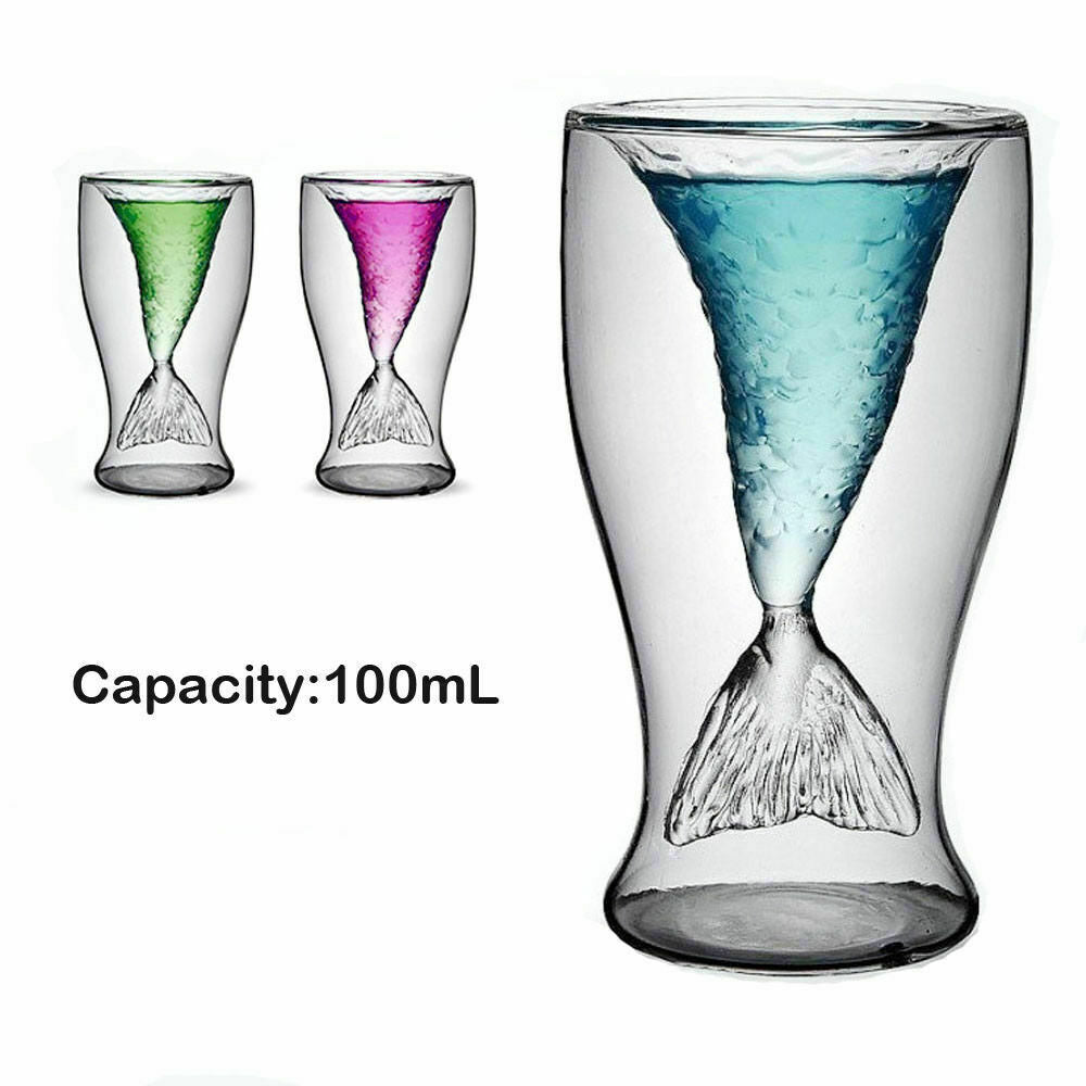100 ml Creative Mermaid Cup Clear Mermaid Tail Shape Glass Wine Glass Beer Cup